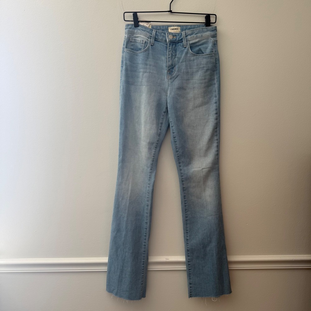 L'AGENCE Ruth High Rise Straight Leg Jeans Light Blue Raw Hem Size 26 NWT